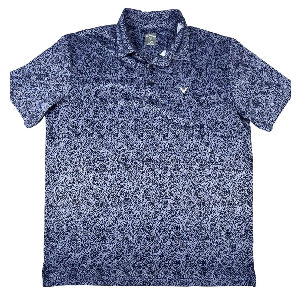 Callaway Polo Shirt Mens Large Blue Opti-Dri Golf‎ Short Sleeve Geometric Floral